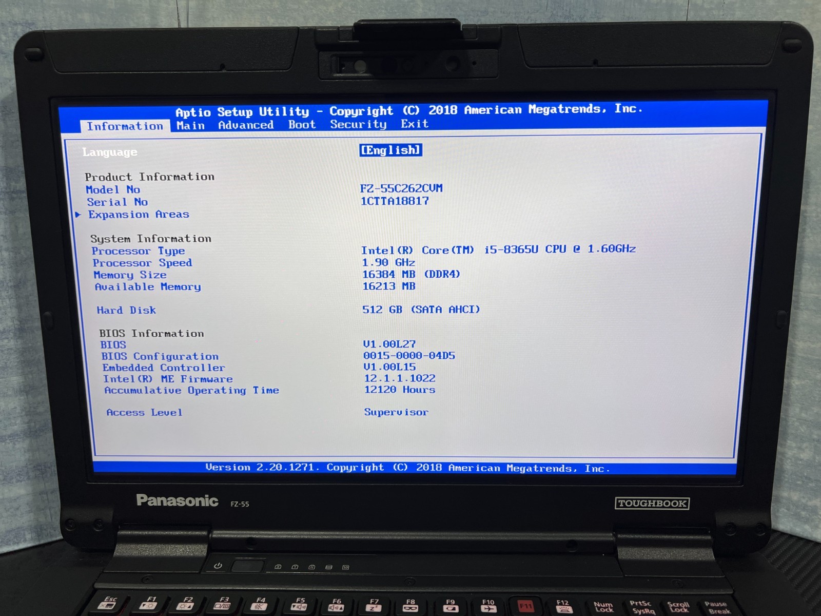FZ-55C262CVM i5-8365U, 512GB SSD,16GB Mem,GPS,VGA,HDMI,Touchscreen,Win11 25H2.