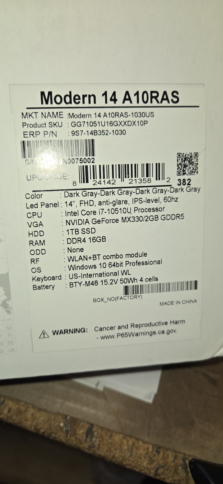 MSI Modern 14 A10RAS 14″ Laptop | i7-10510U | 16GB RAM | 1TB SSD | MX330…