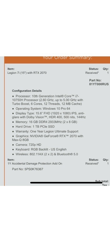 Lenovo Legion 7i 15IMH05 15.6″ (2TB SSD, Intel Core i7 10th Gen., 5.00GHz, 16GB)