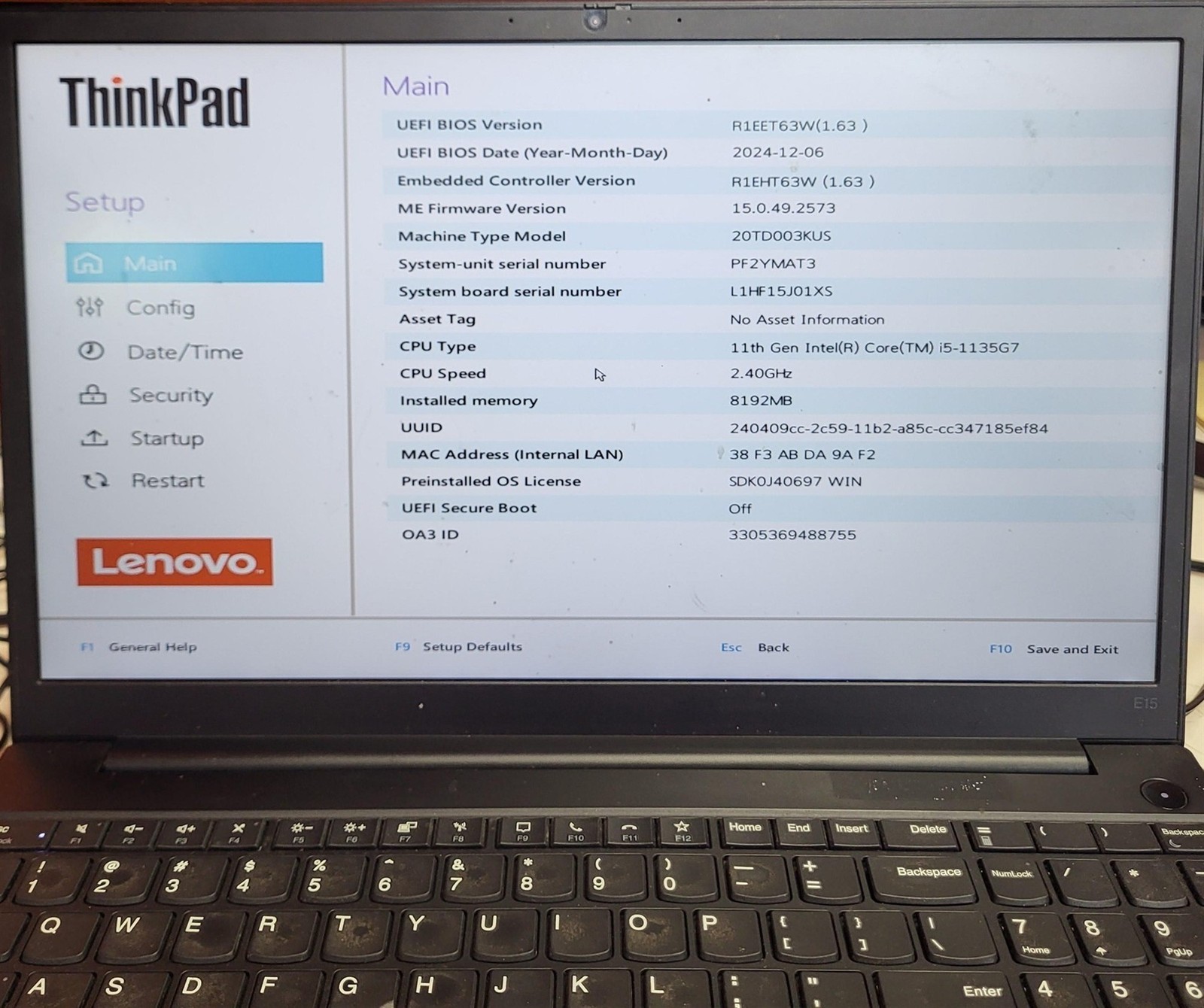 Scratched Screen Lenovo ThinkPad E15 Gen 2 Intel i5-1135G7 2.4GHz 8GB 256GB SSD