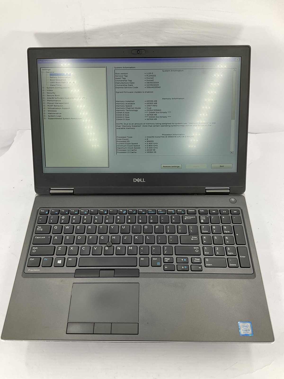 Dell Precision 7540 16″ Core i9-9980HK 512GB 64GB B Win 11 Pro RTX 3000