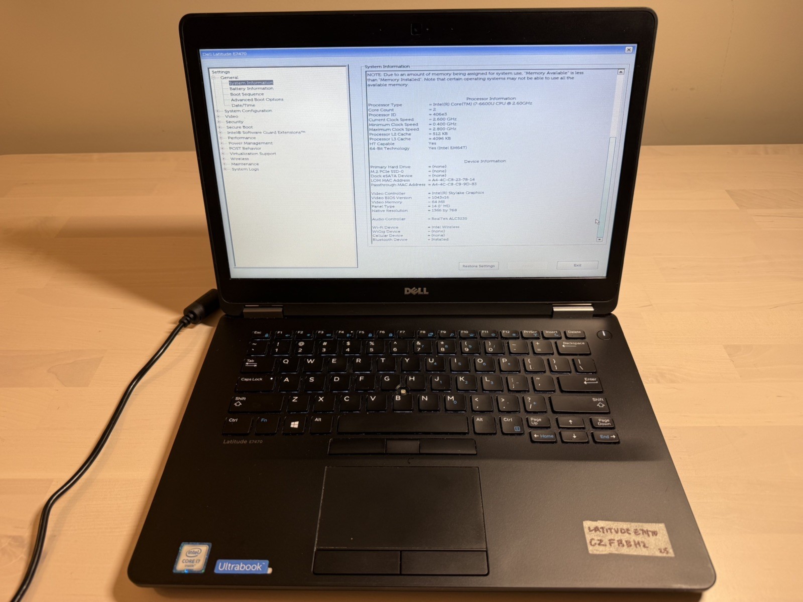 Dell Latitude E7470 Laptop Intel Core i7 6th Gen No HD/OS/AC Adapter
