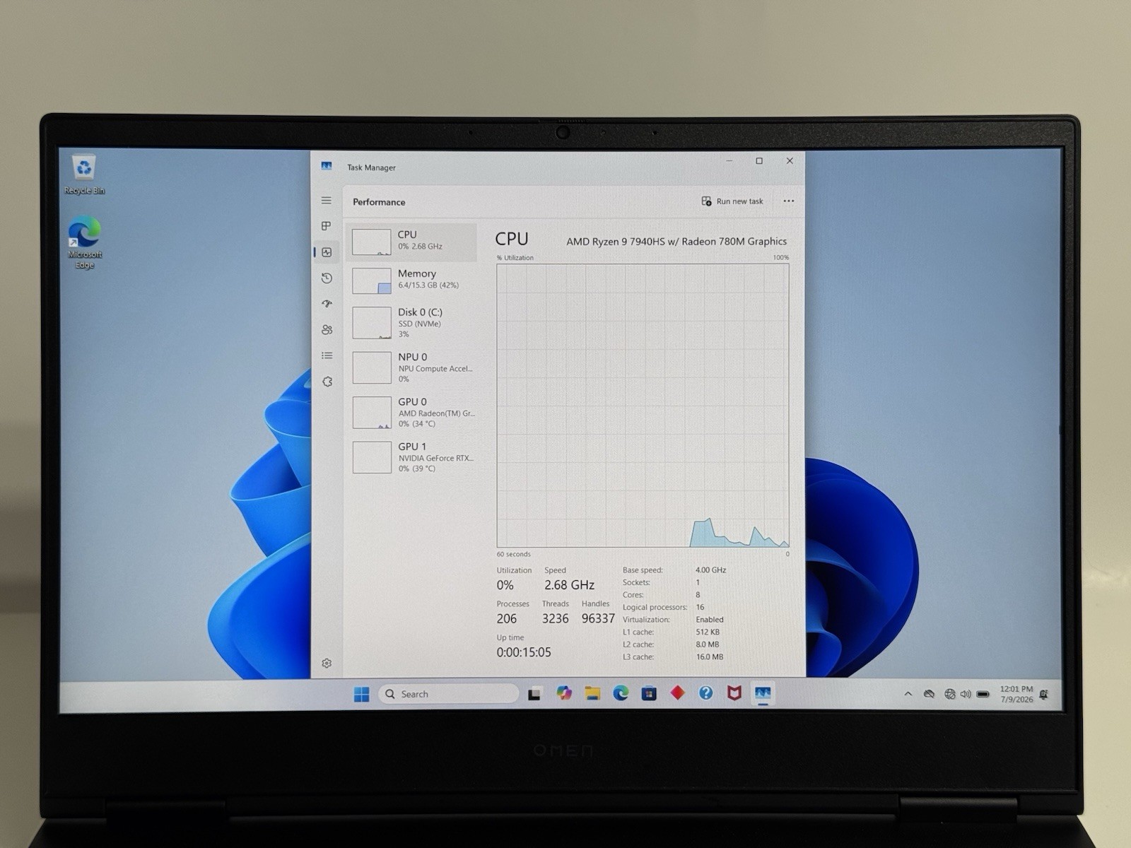 HP Omen 16 Laptop 16″ 144Hz FHD Ryzen 9 7940HS 16GB RAM 512GB SSD RTX 4070