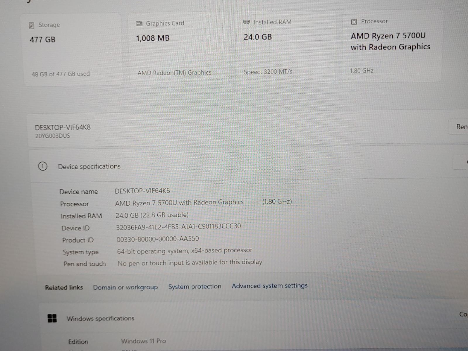 Lenovo ThinkPad E15 Gen 3 15.6″ AMD Ryzen 7 5700U 24GB 512GB Win11Pro *NO A/C*