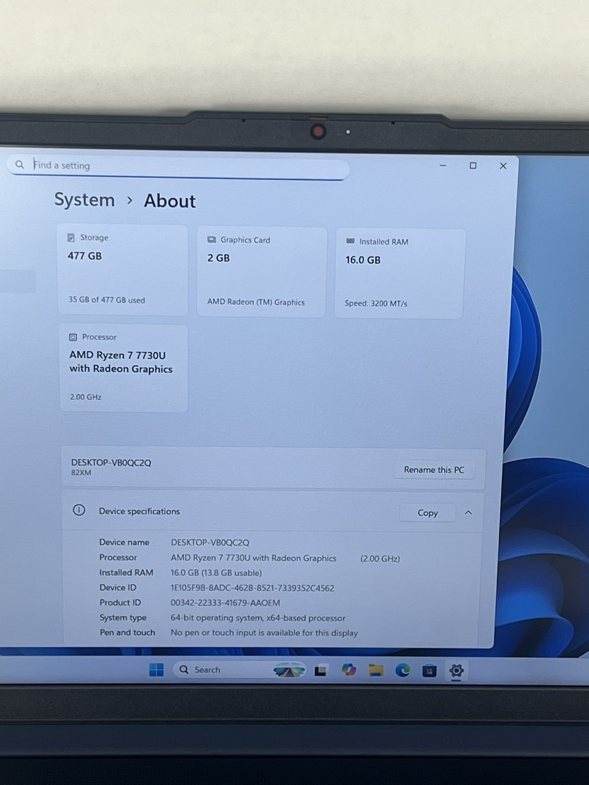 Ideapad Slim 3 15ABR8 15.6in FHD AMD Ryzen 7 7730U 2GHz 16GB RAM 512GB SSD