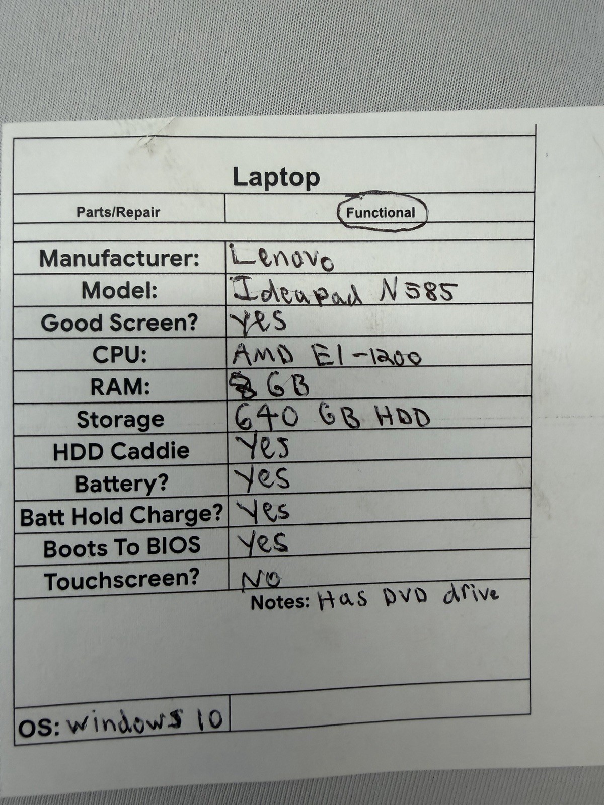 Lenovo Ideapad N585 Laptop – Good Screen – AMD E1-1200 – Read Des