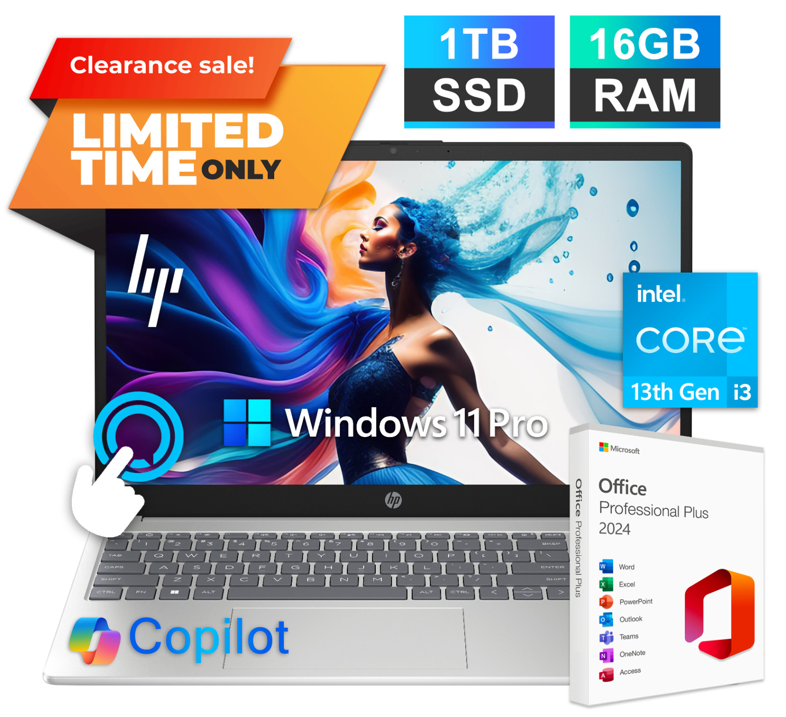 2026 HP Laptop Computer 15.6″ Touch 13th Gen Intel i3, 16GB RAM 1TB SSD, WinPro