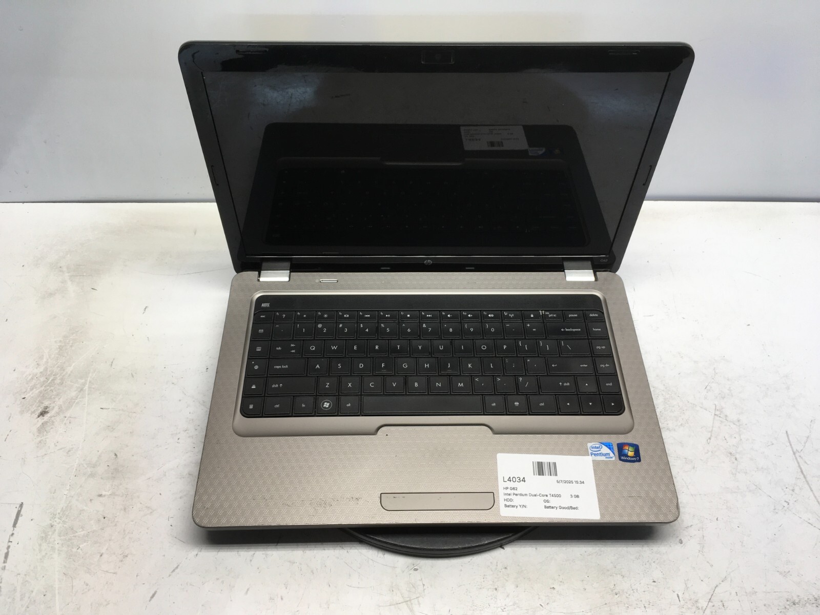 HP G62-225DX Intel Pentium Dual-Core T4500 2.3GHz 3 GB NO HDD No Batt