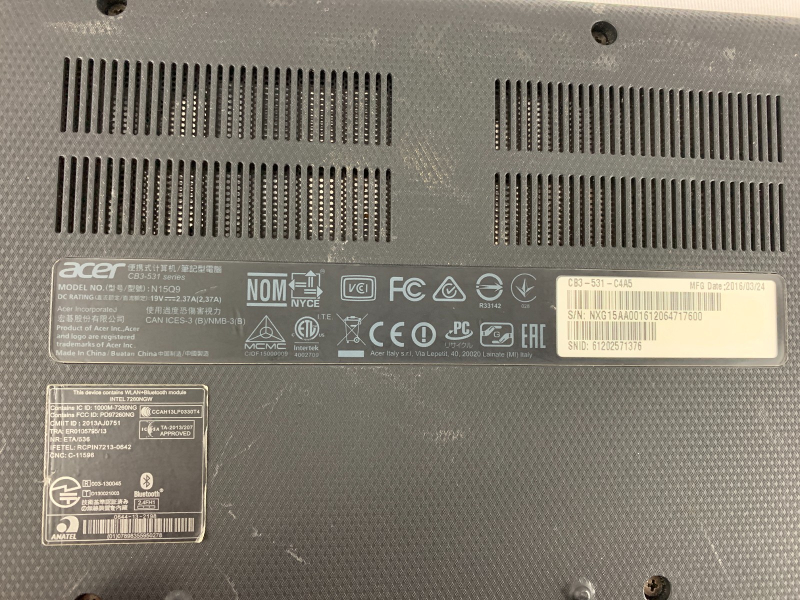 Acer CB3-531 Chromebook, Intel Celeron N2830 2.16GHz, 2GB RAM, 86% Battery