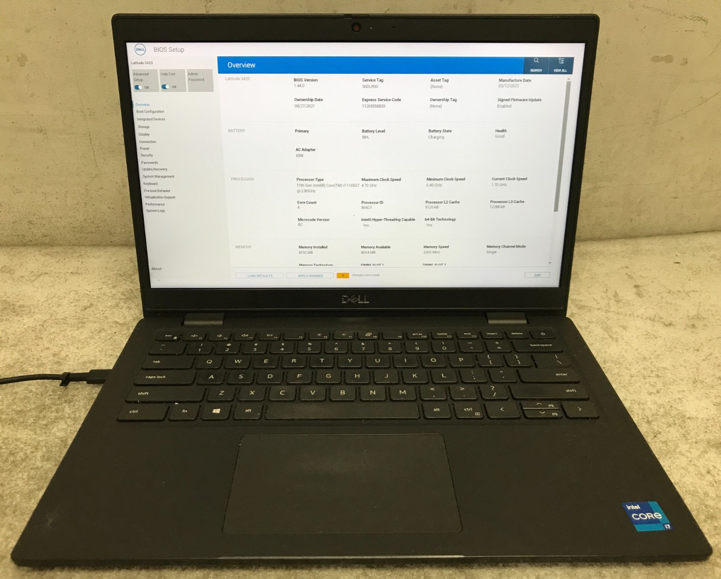 Dell Latitude 3420 / Intel Core i7-1165G7 1.70GHz / 8GB RAM / No SSD
