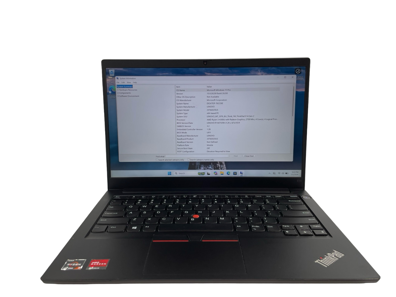 Lenovo ThinkPad E14 Gen2 AMD RYZEN 3 4300U 2.7GHz 12GB 128GB NVMe WIN11P