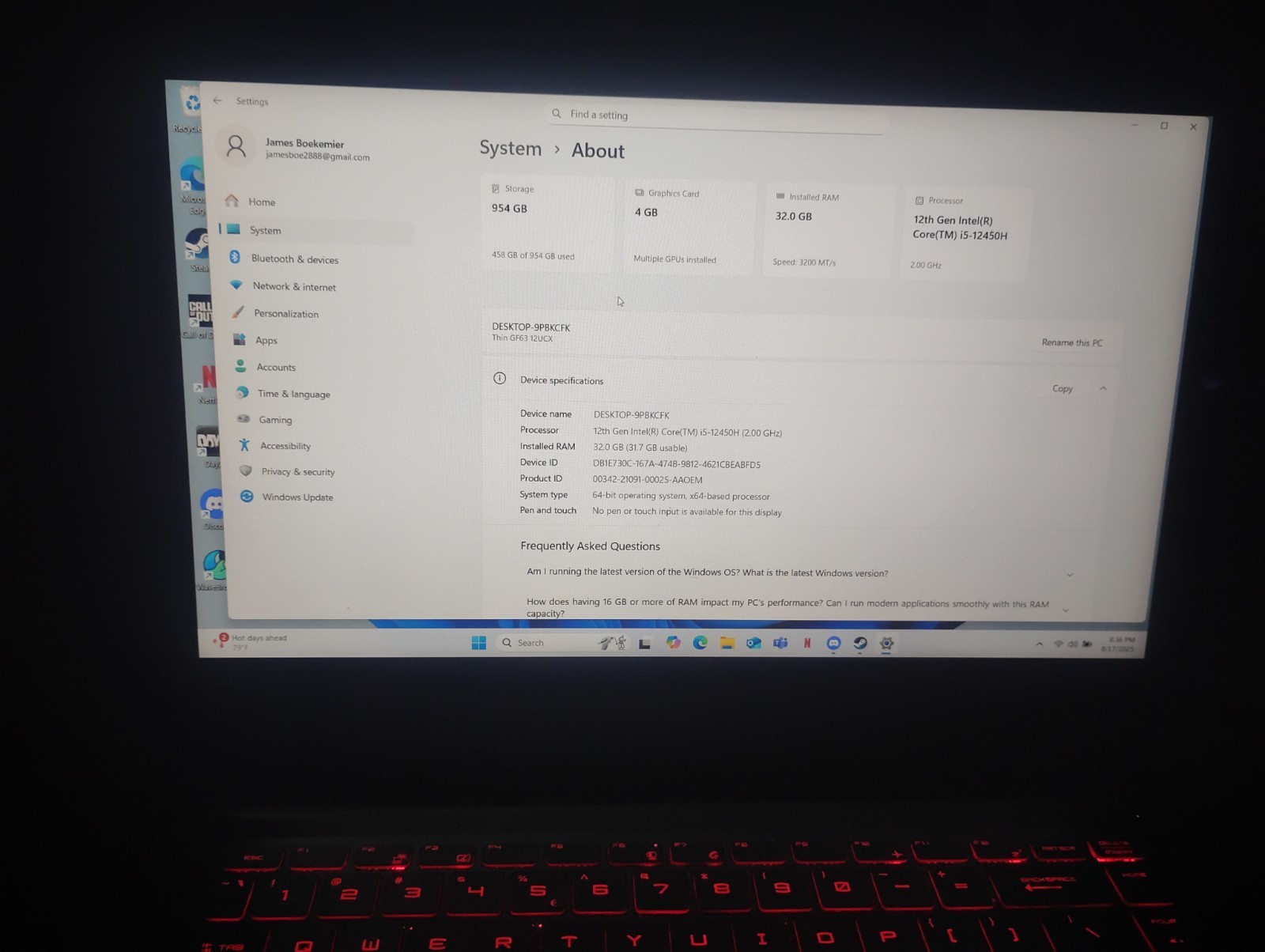 MSI Thin GF63-12UCX (upgraded) To Ram 32gb Stick Of 3200mhz Ram Nvme 1tbStorag