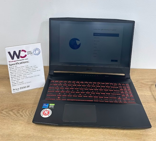MSI Katana GF66 11UD, Core i7 11800H, 32GB DDR4, RTX 3050Ti, 512GB SSD, 2021