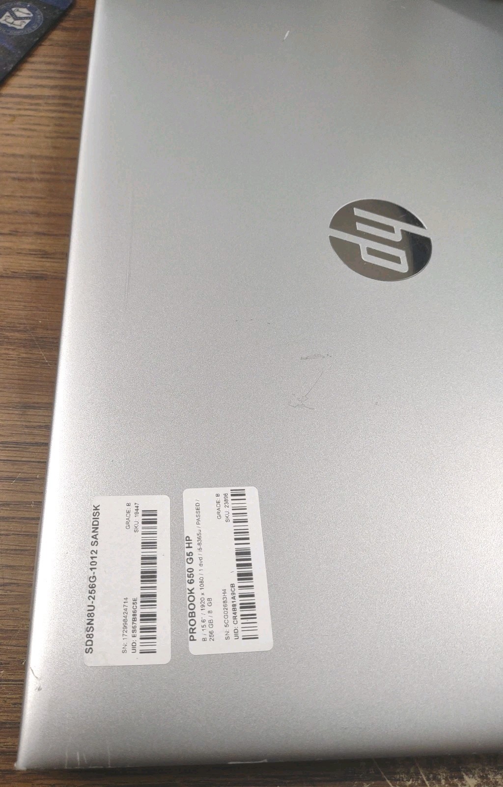 HP ProBook 650 G5 15.6″ W/ Intel i5-8365U @ 1.6GHz, 8GB, 256GB.