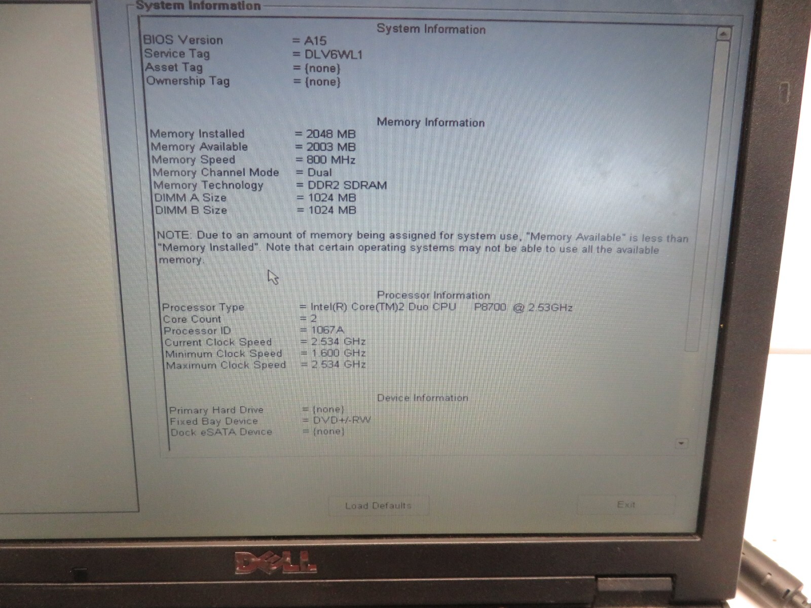 Dell Latitude E5400 Laptop Intel Core 2 Duo 2GB Ram 500GB HDD Windows XP No Batt