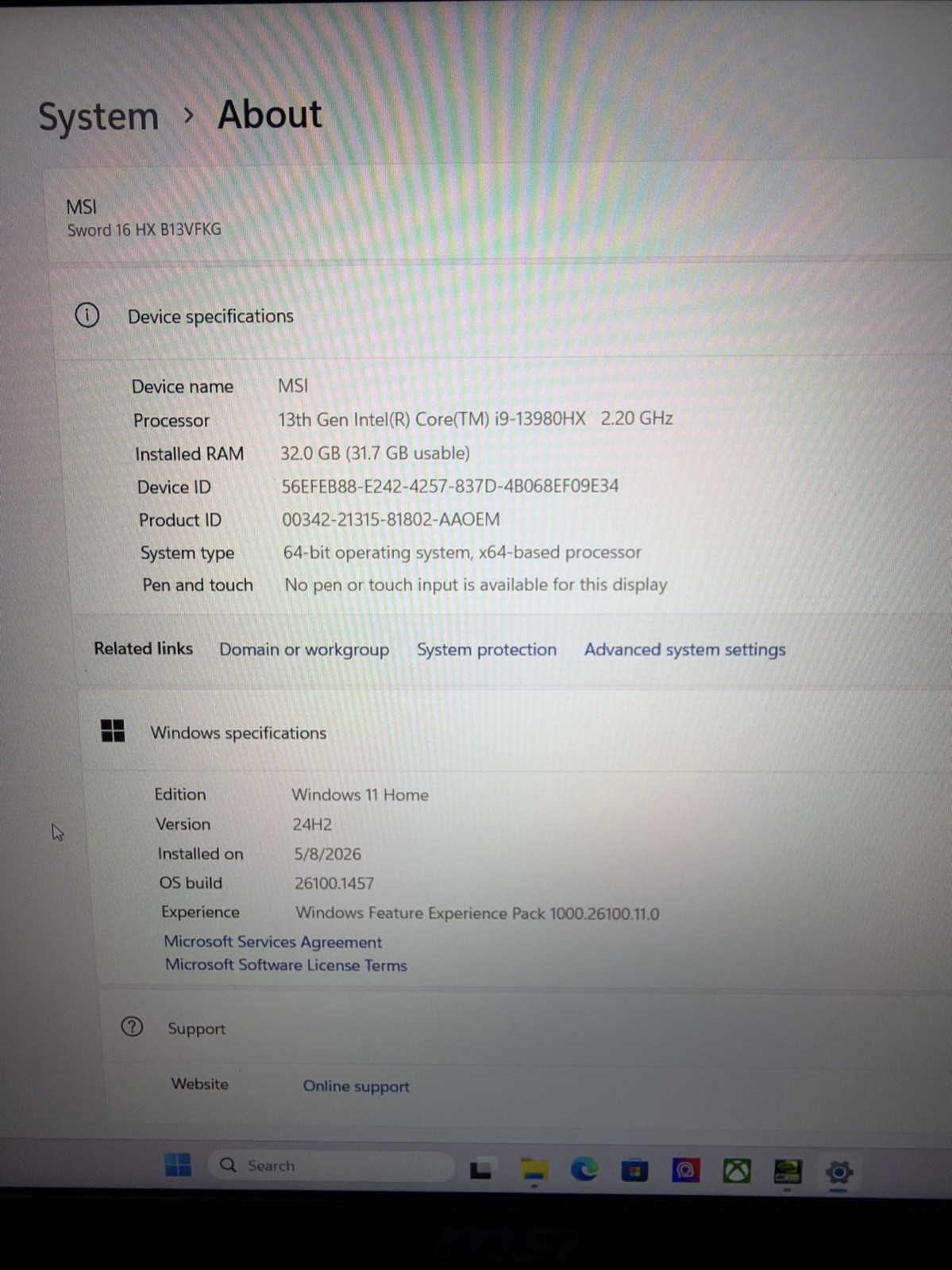 MSI Sword 16 HX 16 165Hz QHD 2.2 GHz i9-13980HX 32GB 1TB SSD RTX 4060 Window 11
