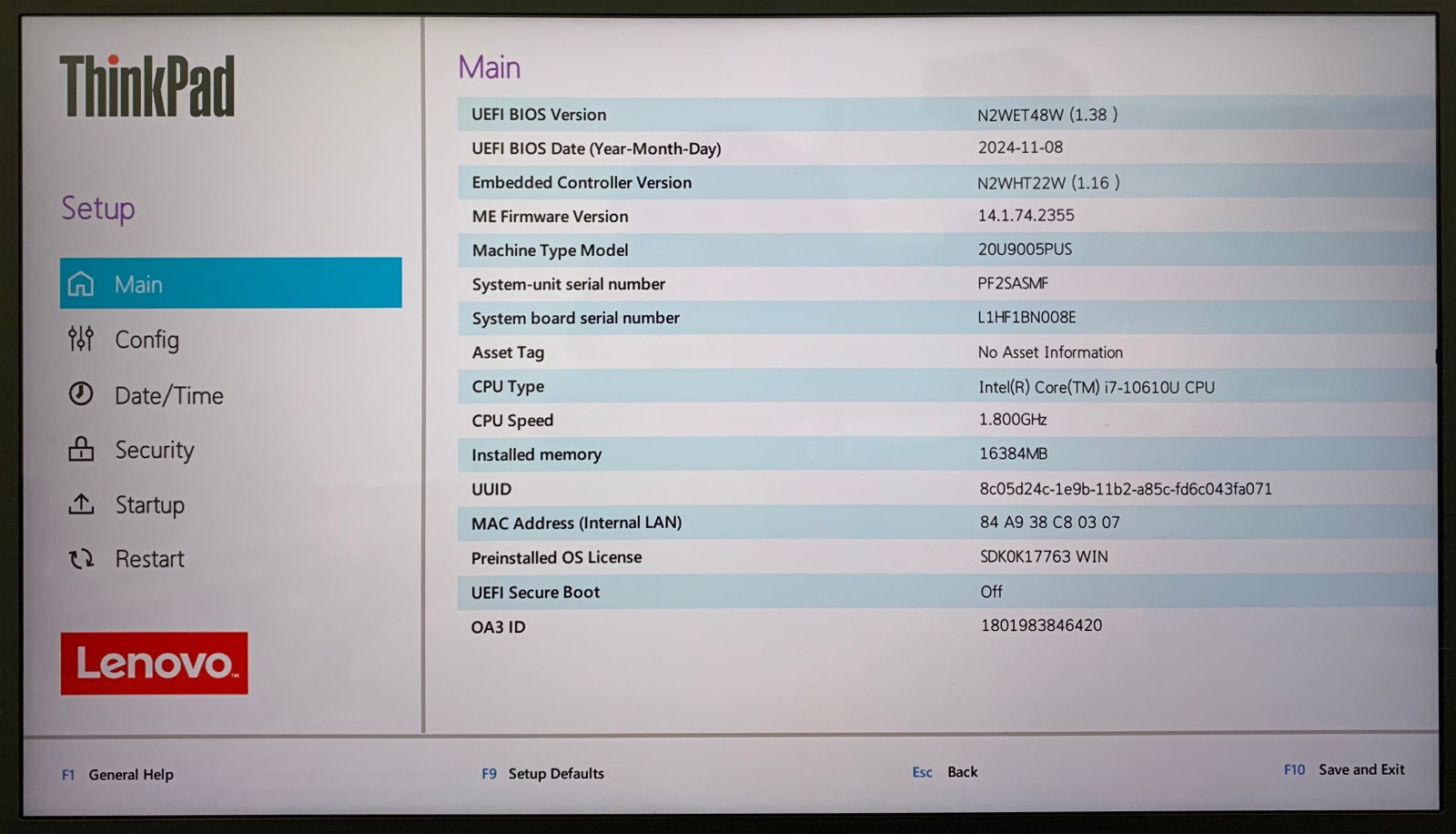 Lenovo ThinkPad X1 Carbon Gen 8 14″ i7-10610U 16GB RAM 1TB NVMe, Boots to BIOS