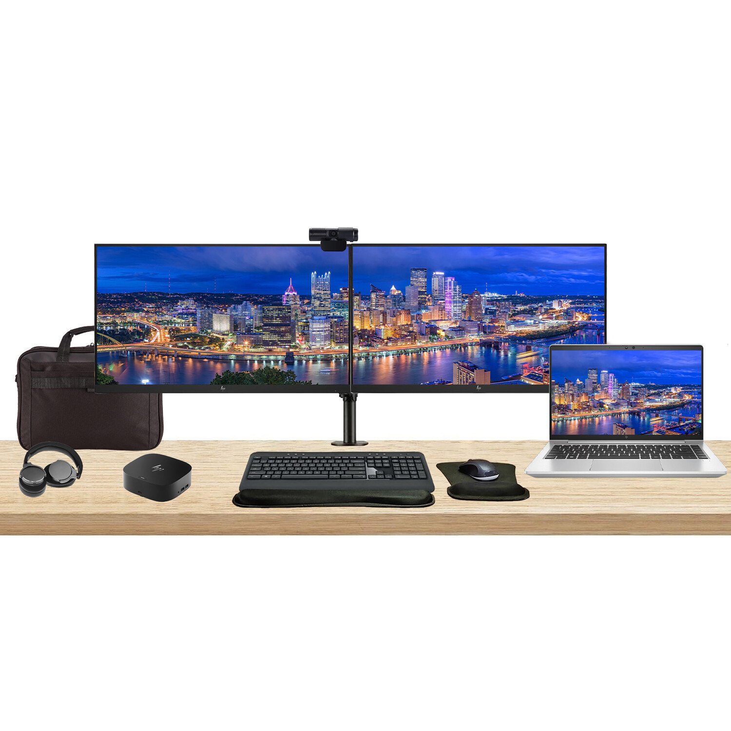 HP EliteBook 645 G10 14″ Ryzen 7 Notebook with 2 x EliteDisplay E24 24″ Monitors