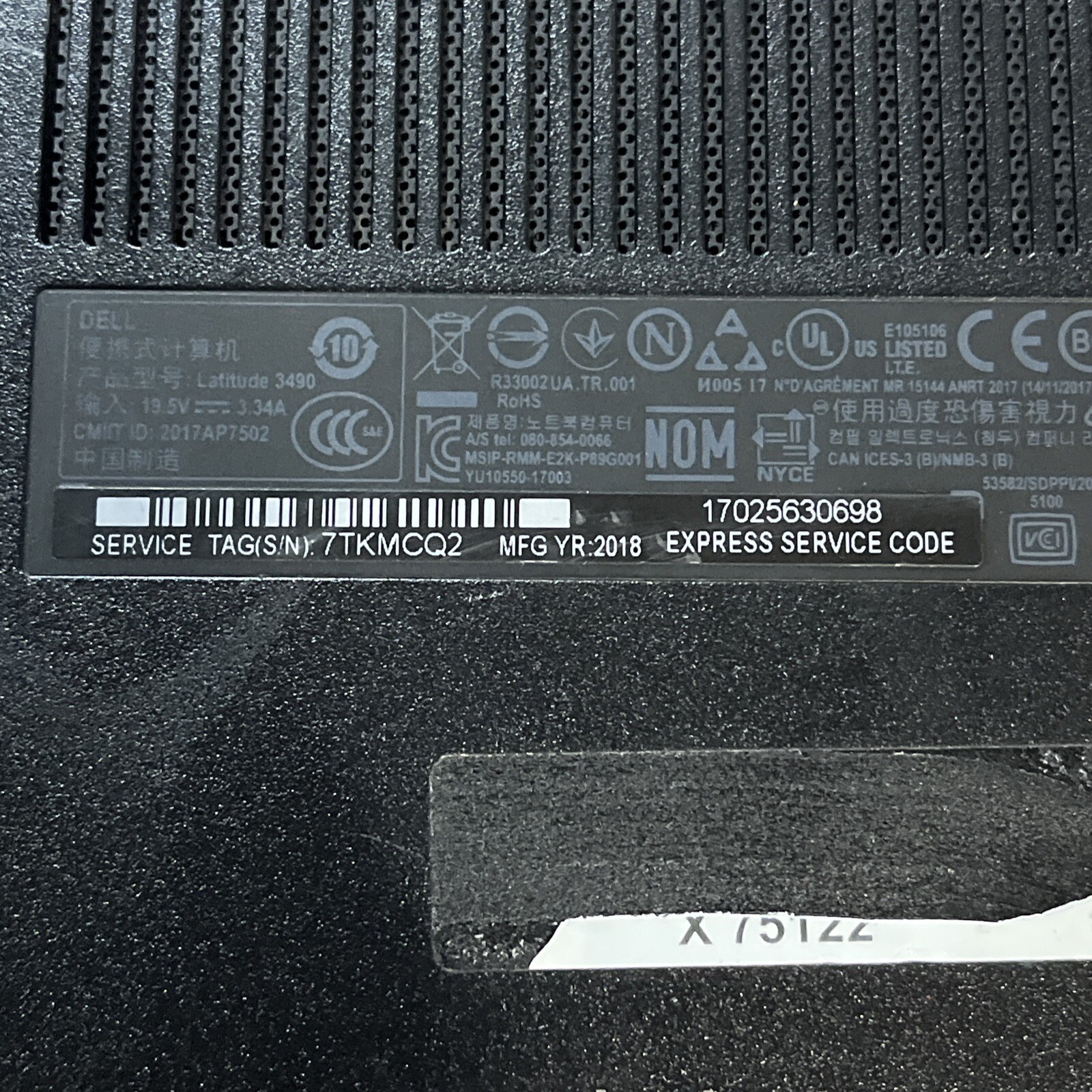 DELL LATITUDE 3490 INTEL CORE I5-8250U 1.60GHZ 8GB RAM NO HD ,