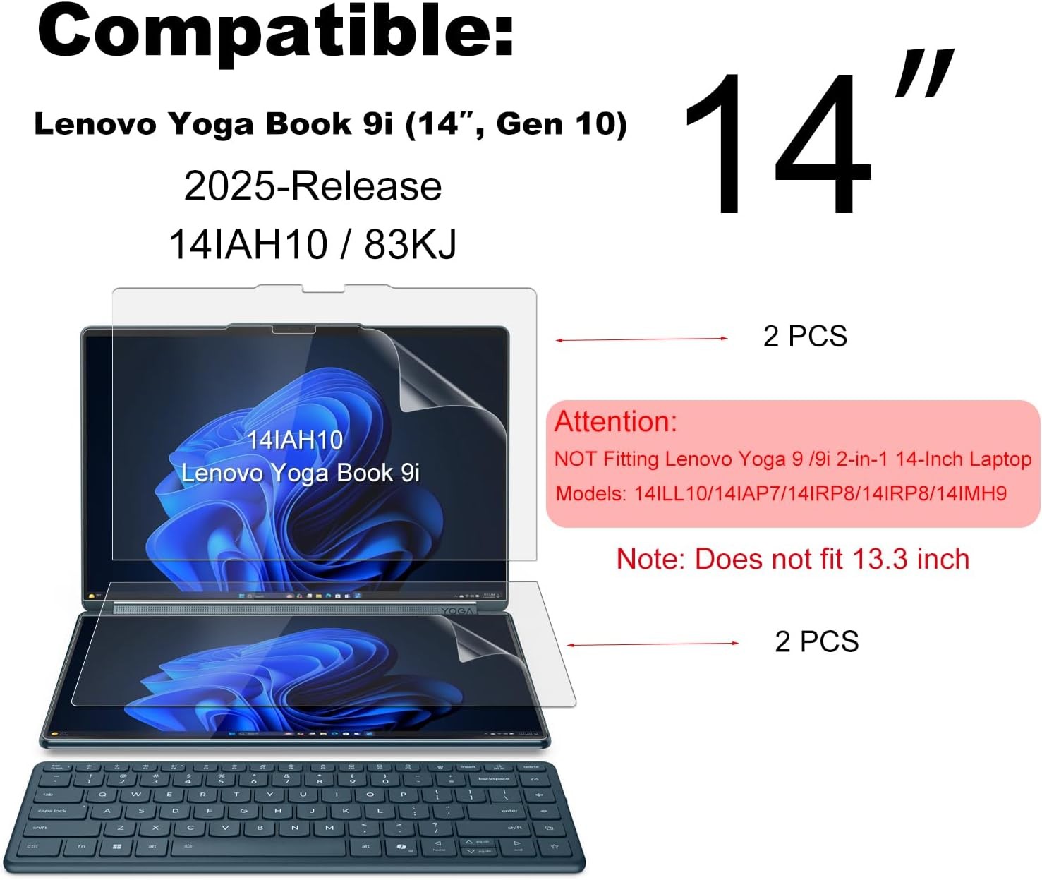 Matte Anti Glare Screen Protector 4 Pack for 2025 Lenovo Yoga Book 9i Dual Lapto