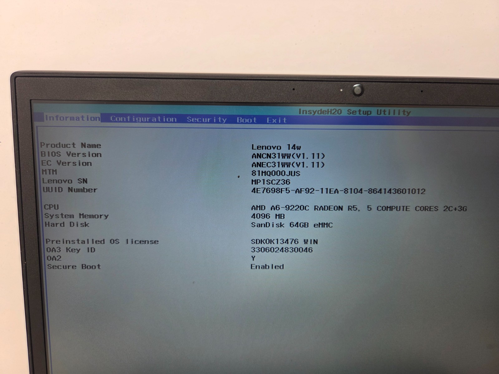 LENOVO 14W AMD A6-9220C RADEON R5 4 RAM 64GB EMMC | NO OS