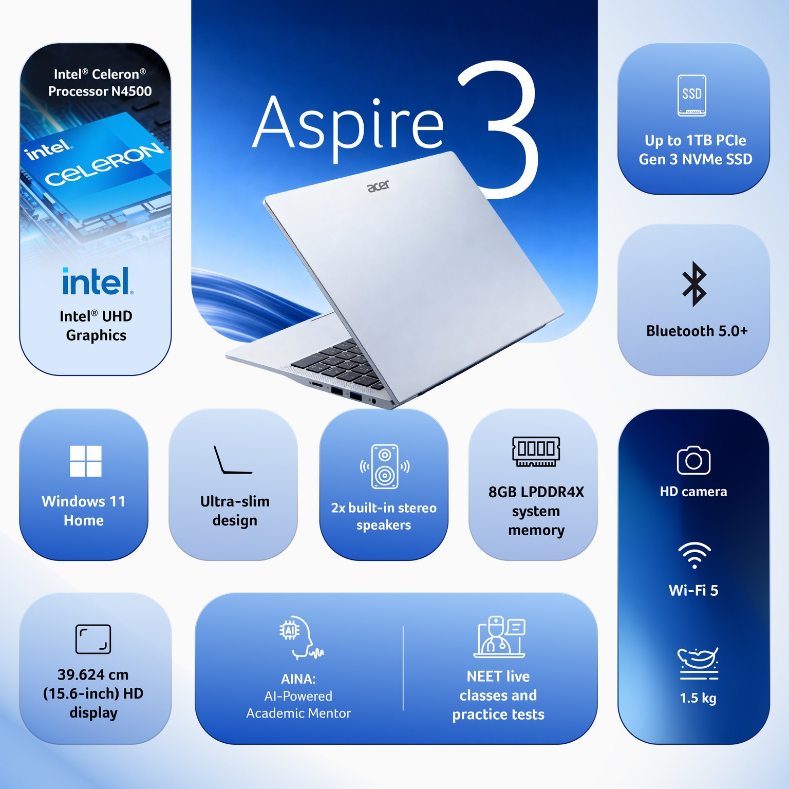 Acer Aspire with Infinity Neet Capsule Course Intel Celeron Dual Core N4500