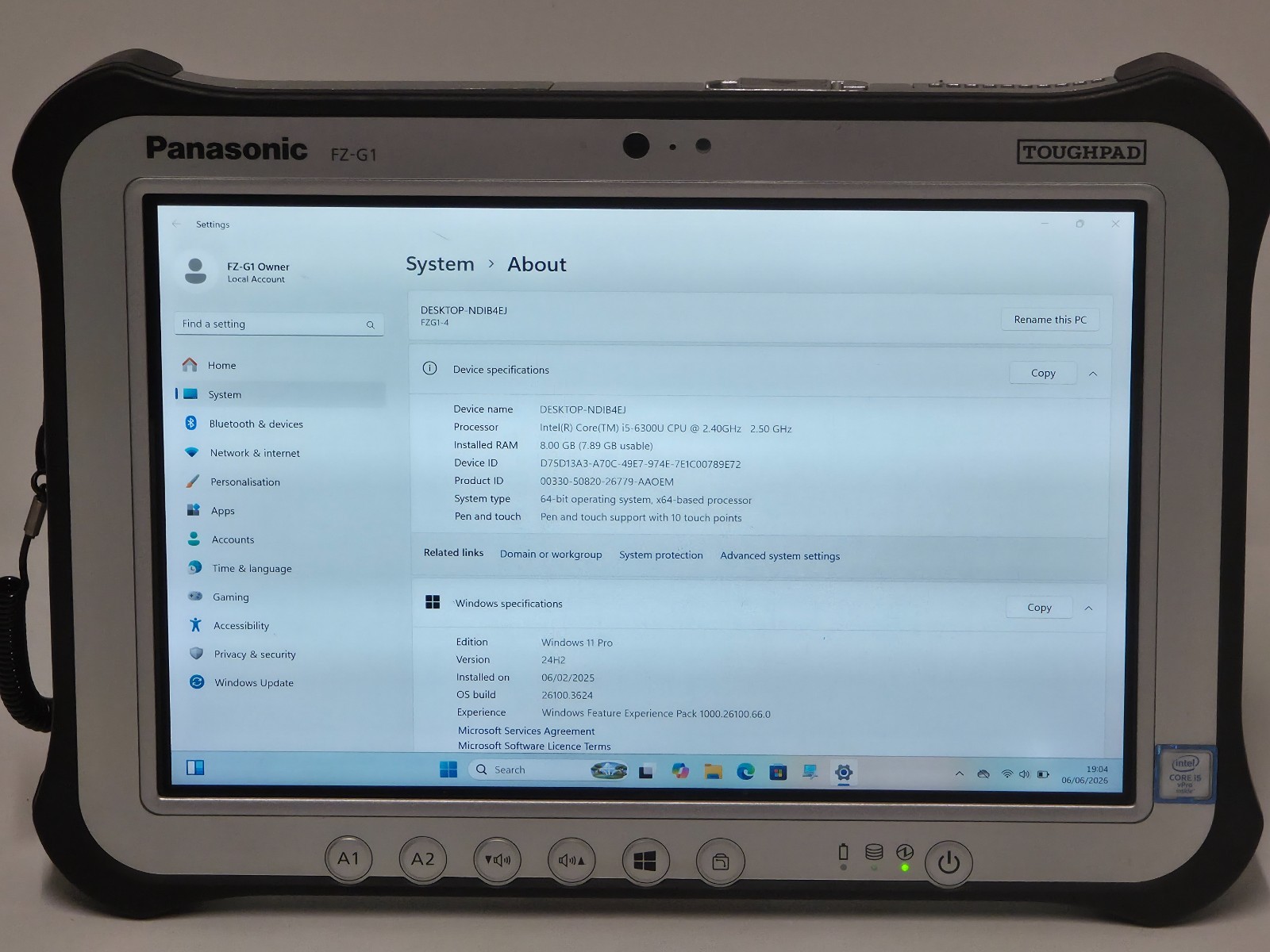10.1″ PANASONIC TOUGHPAD FZ-G1 MK4 CORE i5-6300U 2.40GHZ 8GB 256GB ETHERNET HDMI