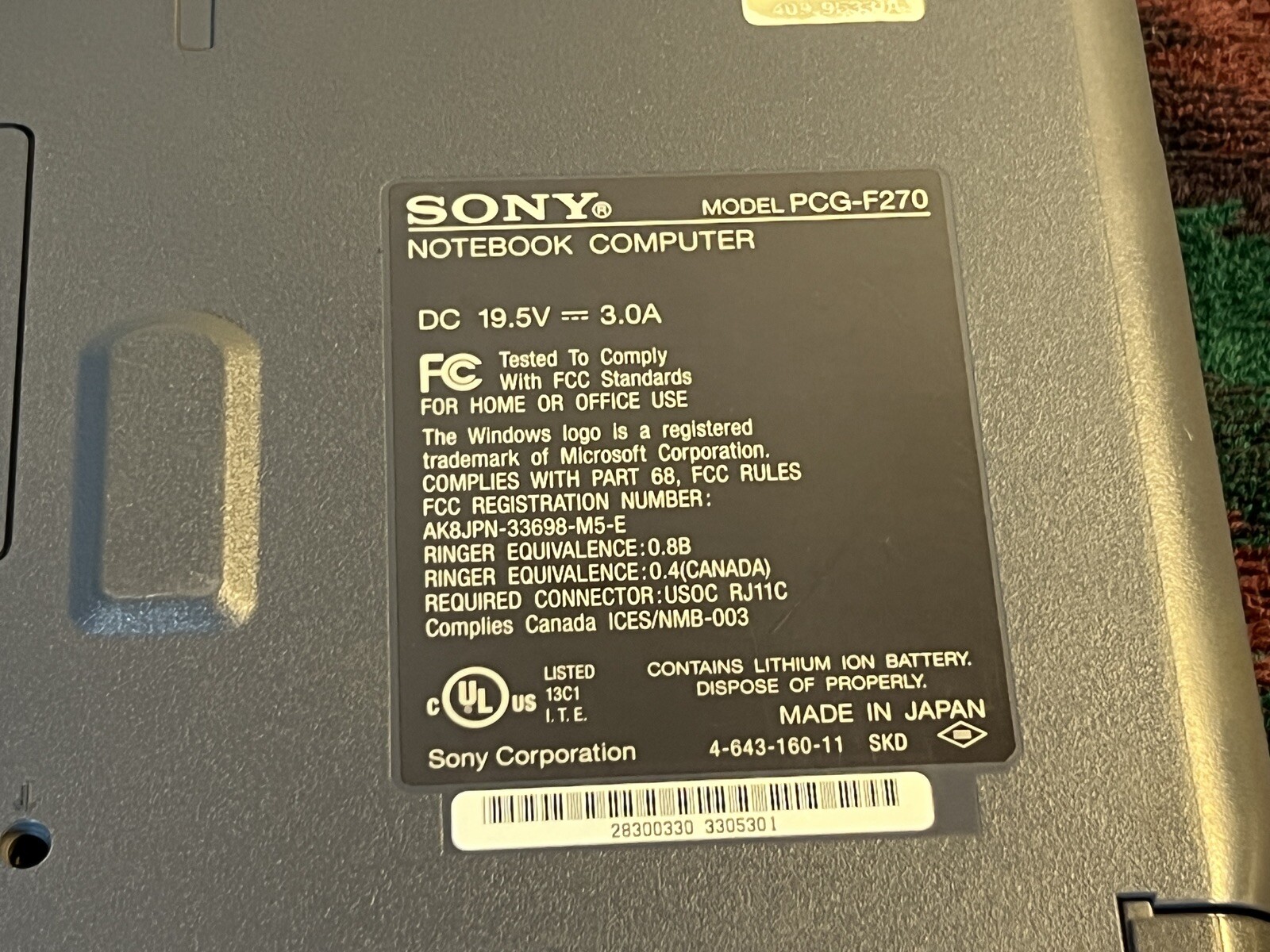 Sony PCG-F270 Laptop Vintage Pentium II