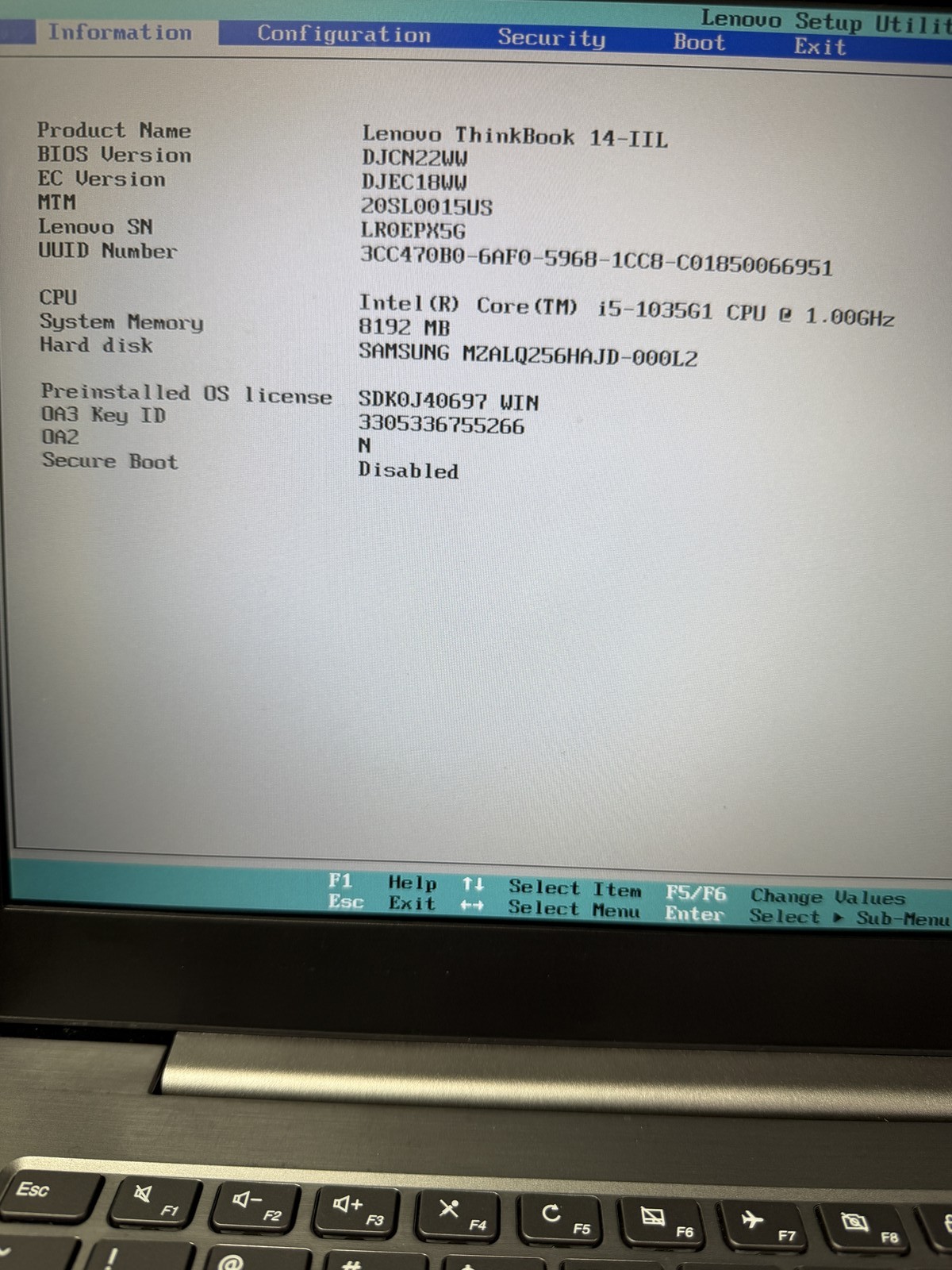 Lenovo ThinkBook 14-IIL 14inch i5-1035G1 8GB 256GB |NO OS Read|