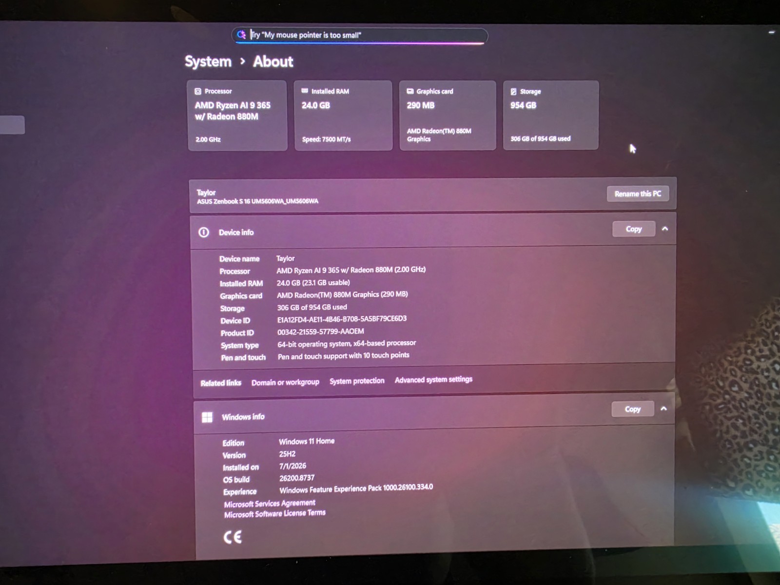 ASUS Zenbook S 16 3K 120Hz OLED Touch (Ryzen AI 9 365, 24GB RAM, 1TB SSD) White