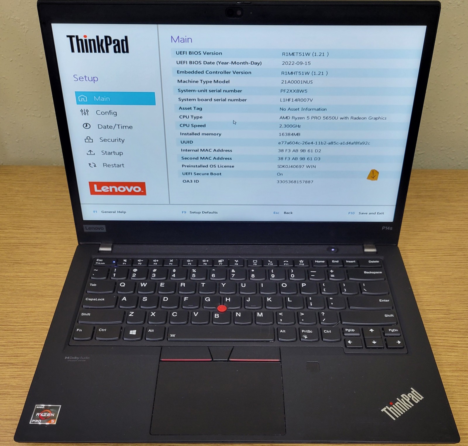 Lenovo ThinkPad P14s Gen2a Ryzen 5 Pro 5650U 2.30GHz 16GB 256GB NVMe Touch No OS