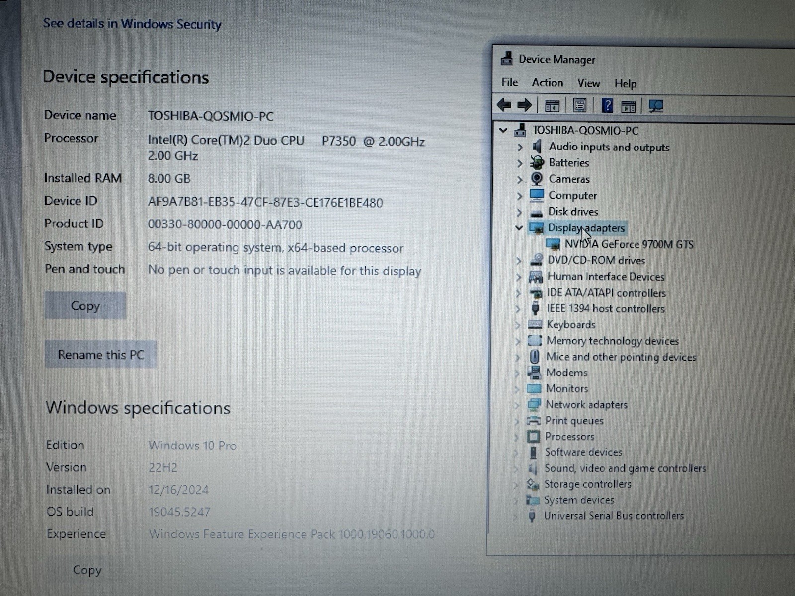 17.1″ TOSHIBA Qosmio X305-Q701 2GHz C2D 8GB 9700M GTS 128GB SSD Gaming Laptop