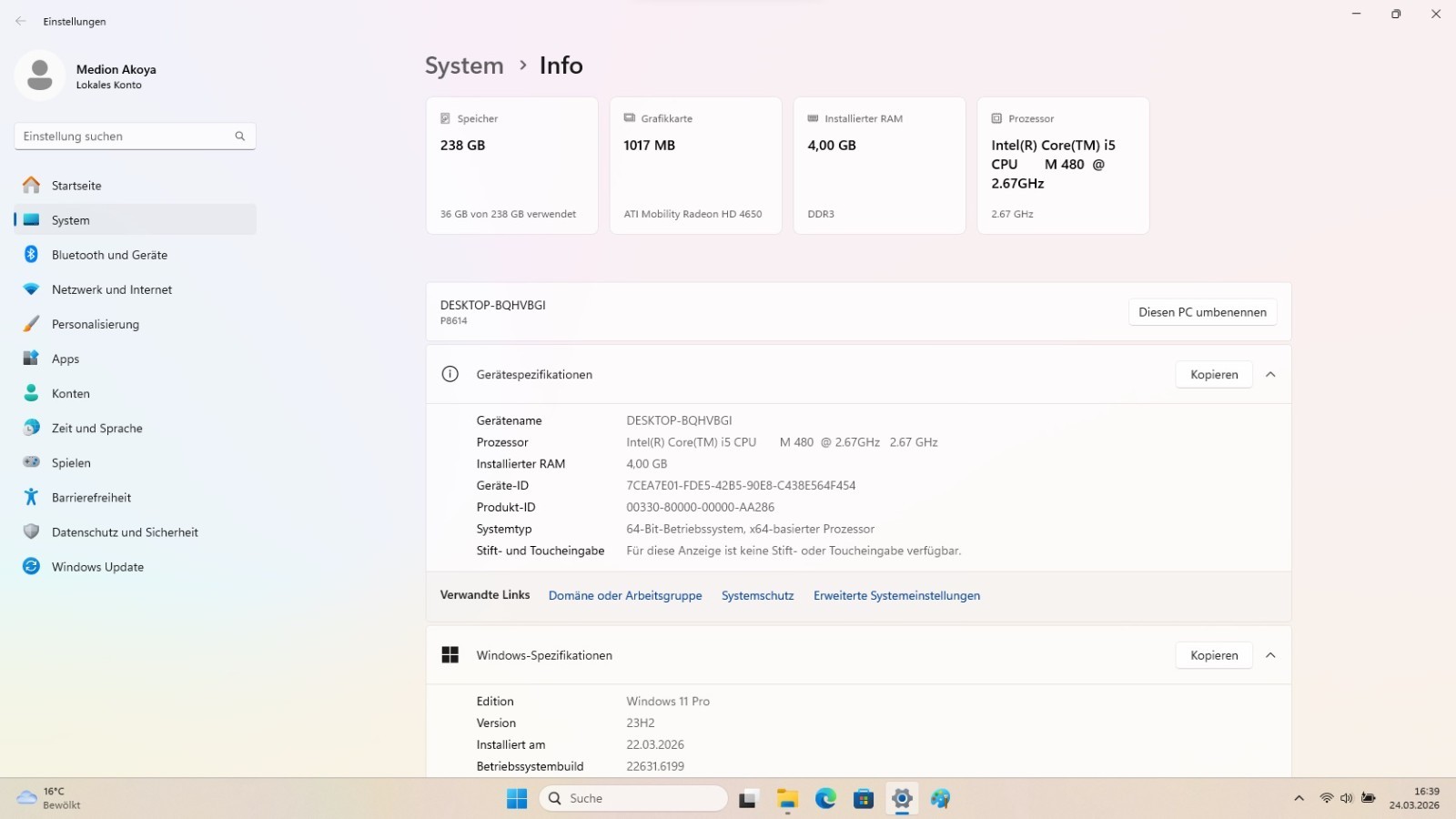 Medion Akoya P8614 – Intel i5 – 18.4 inch