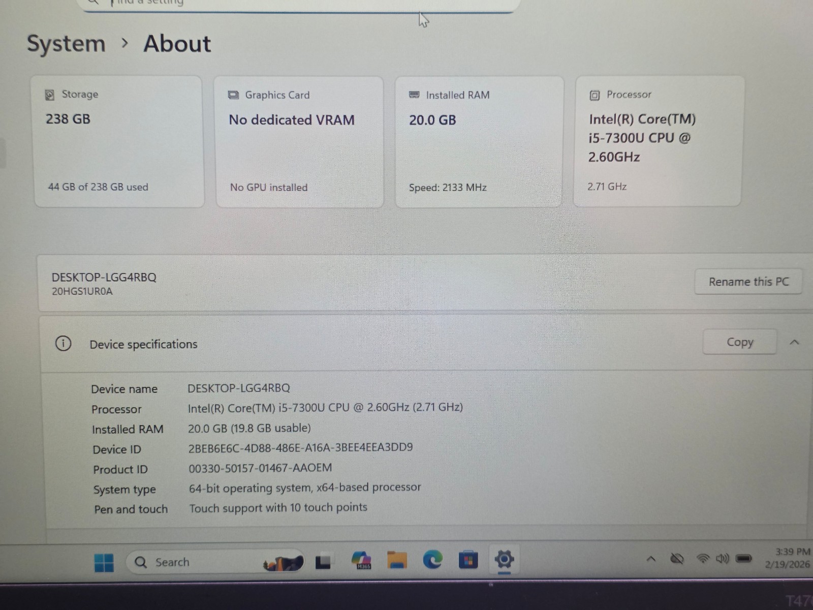 14″ Lenovo ThinkPad – i5-7300U, 20GB, 256GB NVMe M.2 SSD | W11 Ready!!