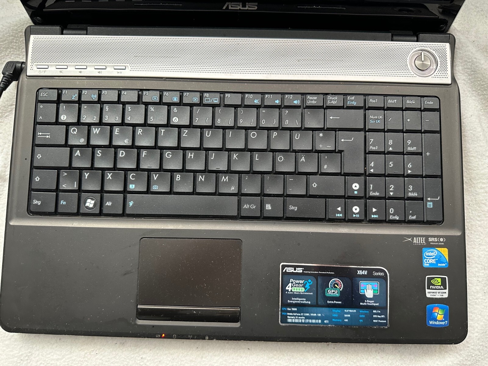 ASUS X64V NOTEBOOK LAPTOP, Intel T6600 2.20GHz, No HDD, 4GB RAM, Used