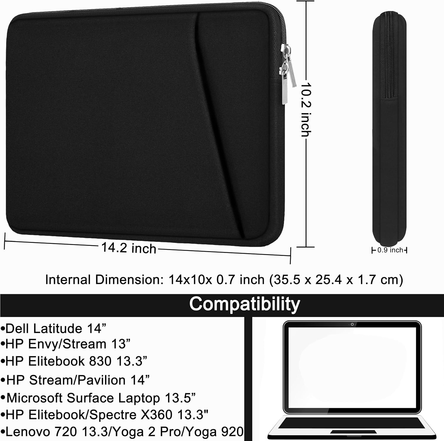 Durable Carrying Bag Shockproof Sleeve Case for 14 Inch Laptop, Protective Cover