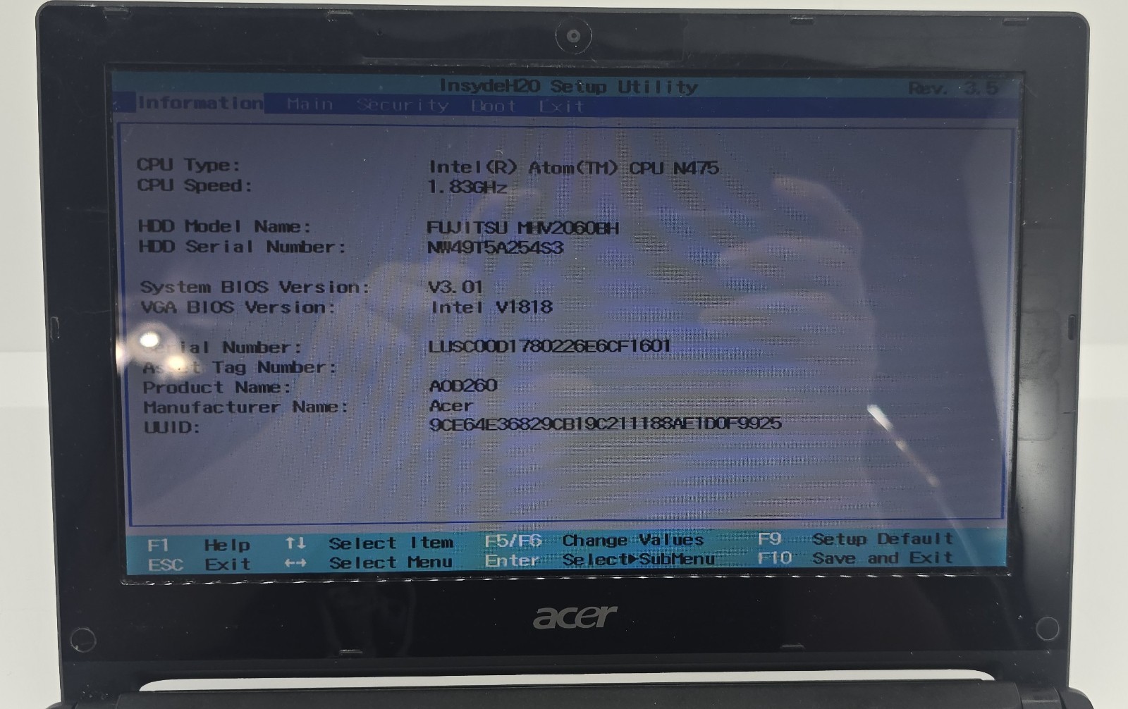 Acer Aspire One D260 10.1″ Silver Netbook Intel Atom 1GB RAM 60GB HDD NO OS