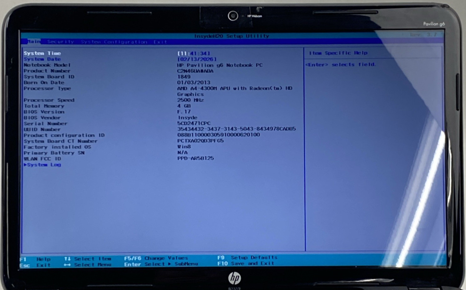 HP Pavilion g6 AMD A4-4300M 2.50GHz 4GB RAM 15.6″ No Battery No HDD No OS