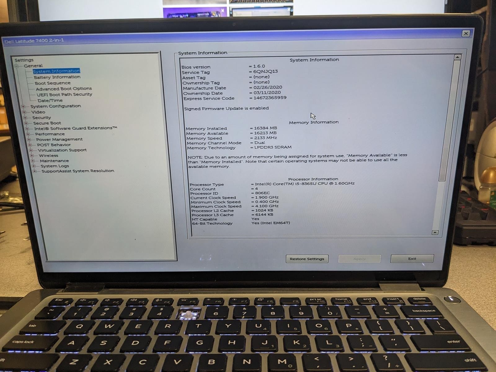 DELL LATITUDE 7400 2-IN-1 i5-8365U @ 1.60GHz, 16GB RAM, NO HDD/OS