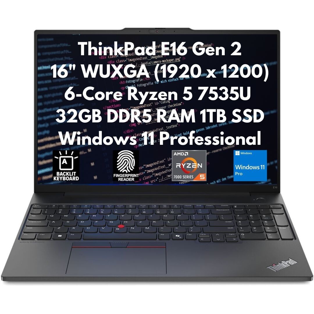 New Lenovo ThinkPad E16 Gen 2 16″ FHD+ Ryzen 5 7535U 32GB 1TB SSD CAM FPR W11P
