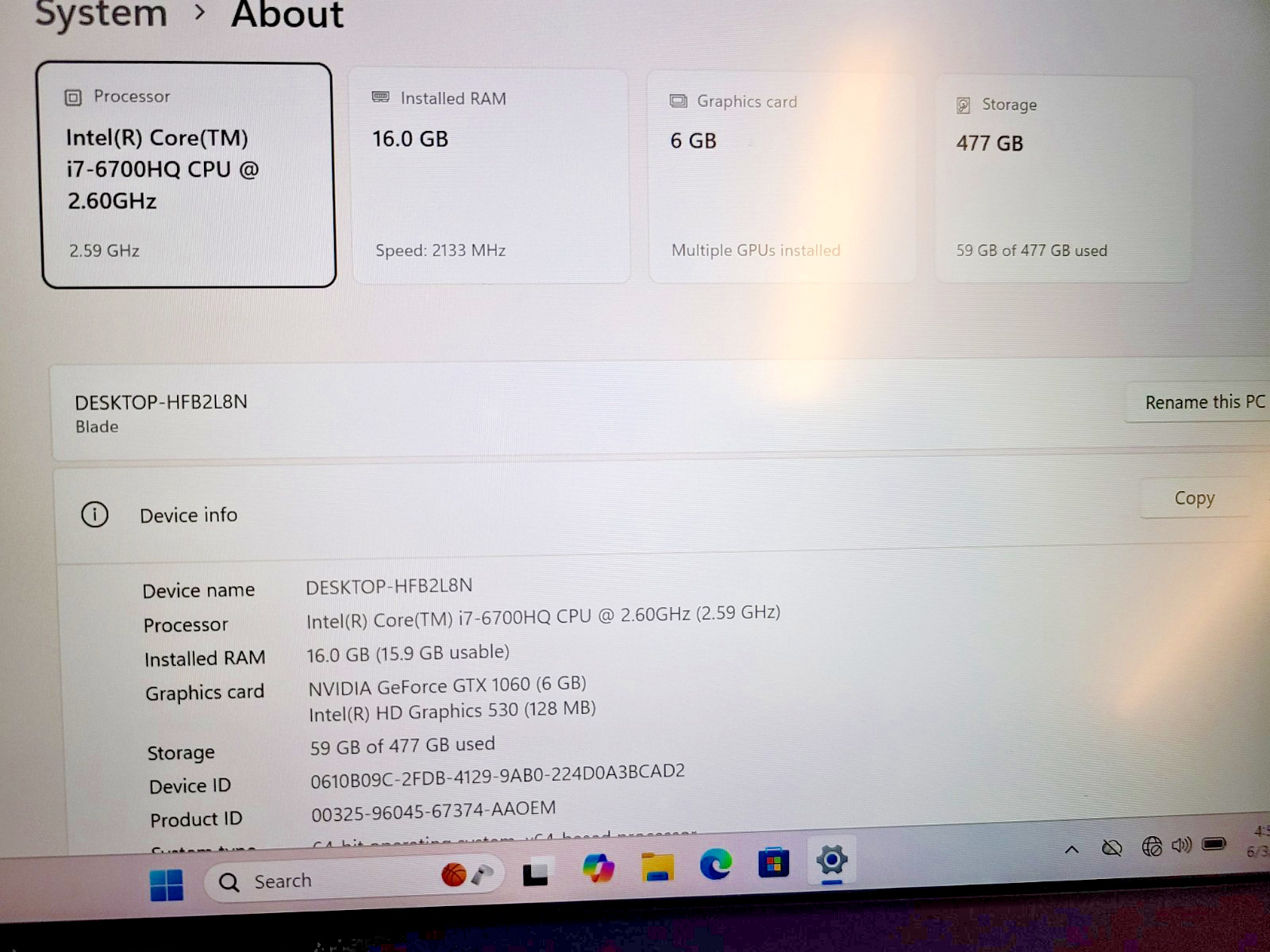 RAZER BLADE 14 RZ09-01952E71 GAMING LAPTOP i7-6700HQ 512GB SSD 16GB RAM GTX1060