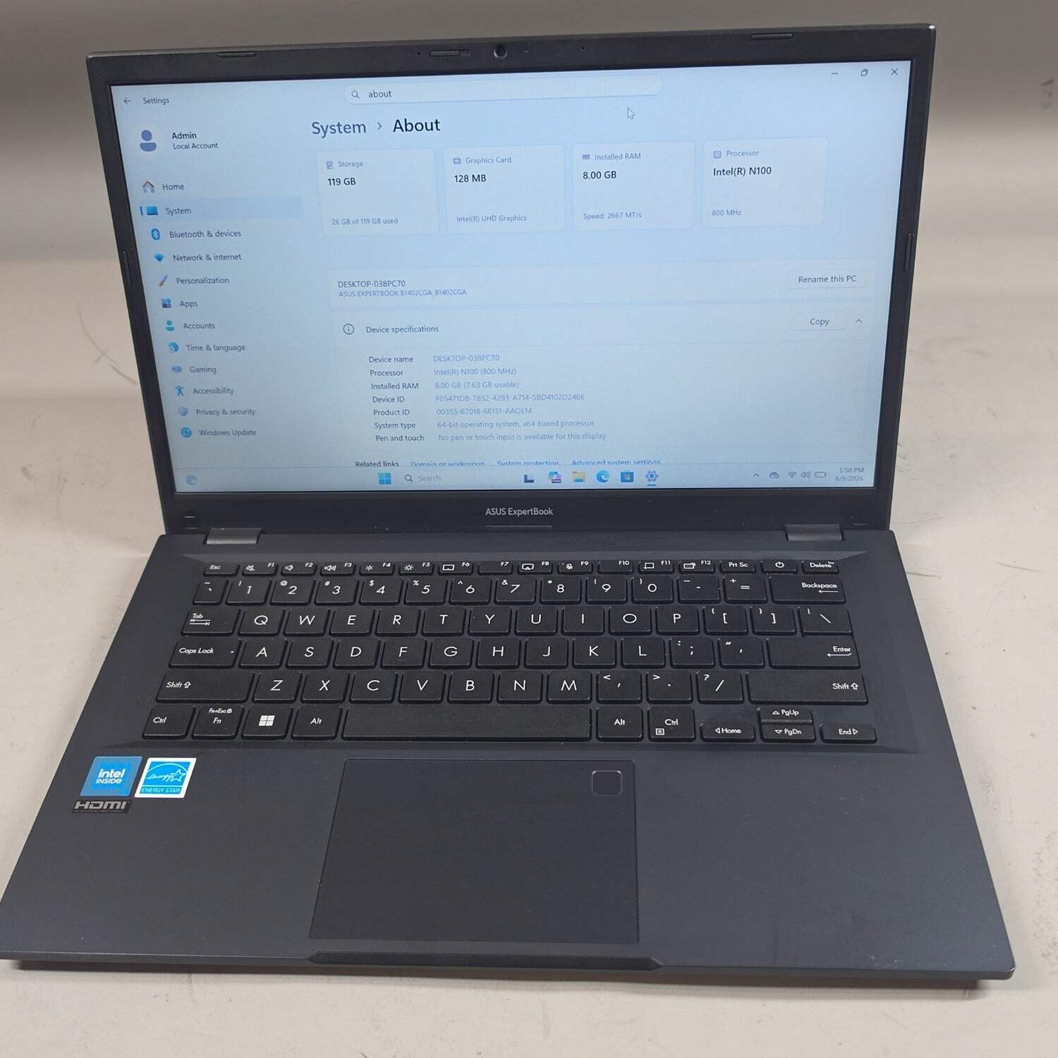 Asus ExpertBook B1 B1402CG 14″ N100 0.8GHz 8GB RAM 128GB SSD