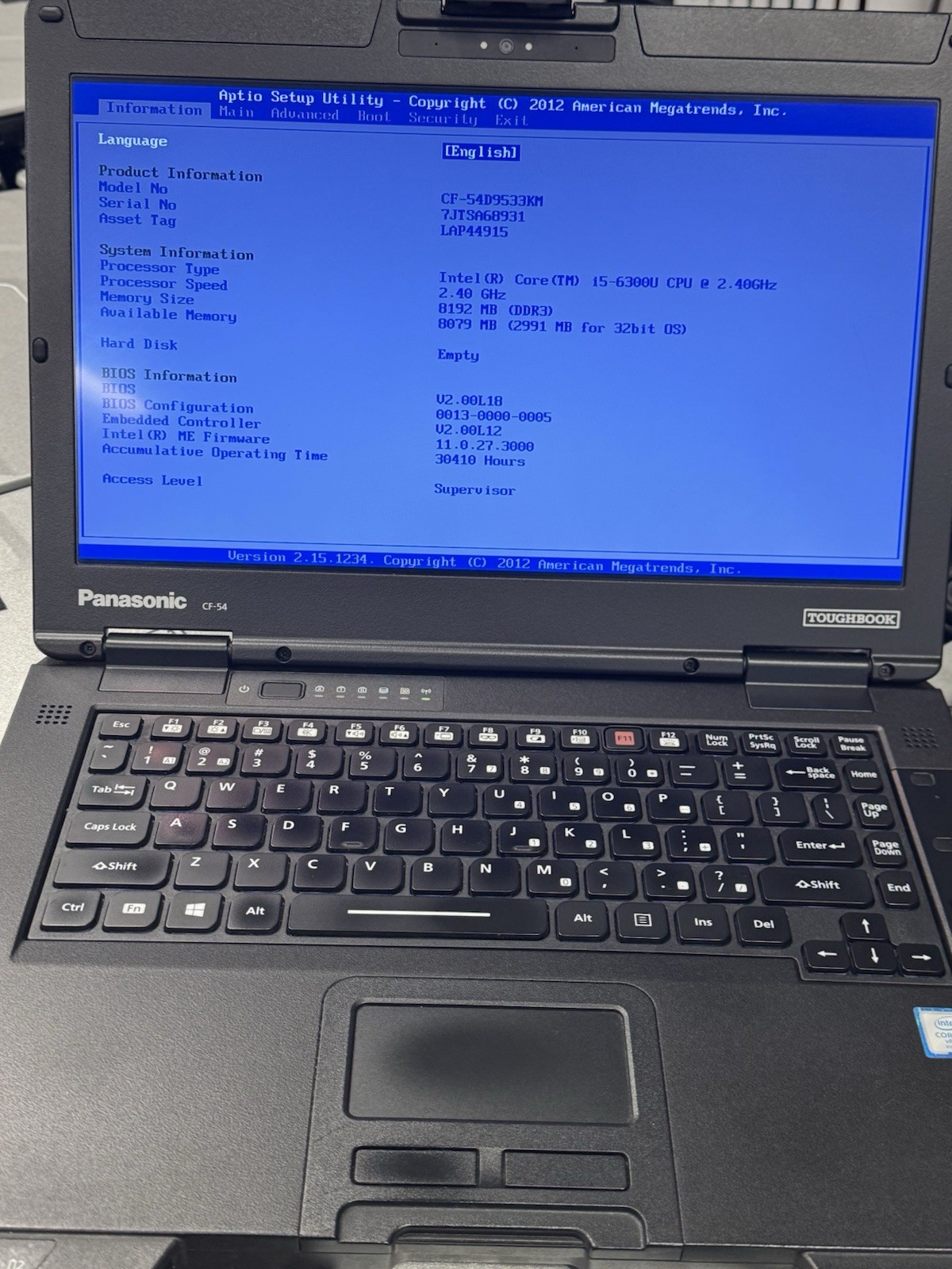 Panasonic ThoughBook CF-54, Core i5 6th Gen, 8gb Ram, boot To Bios Grade A…