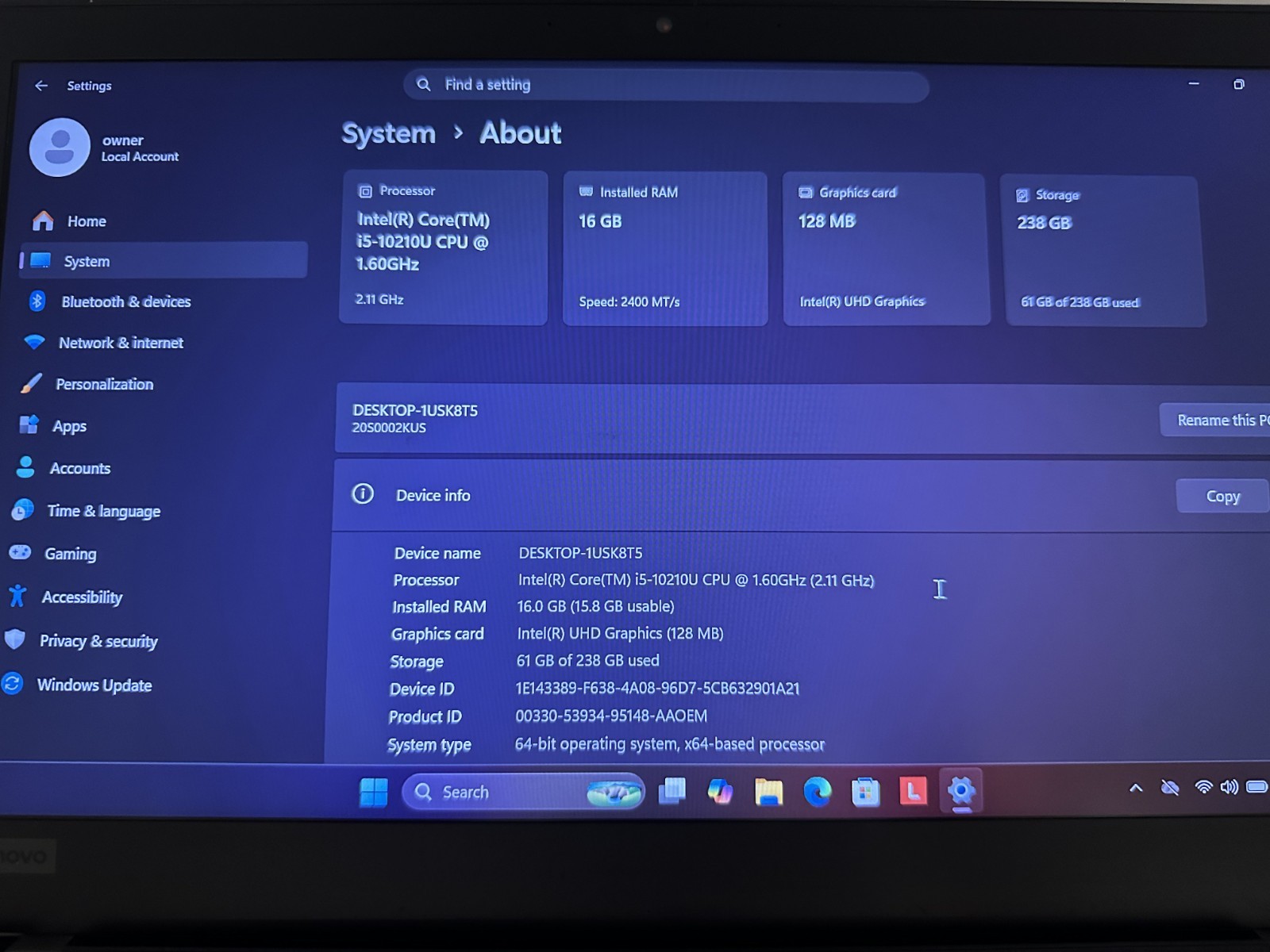 Lenovo ThinkPad T14 1st Gen 14″ 256GB SSD, i5 10th Gen 1.60GHz, 16GB RAM, Win 11