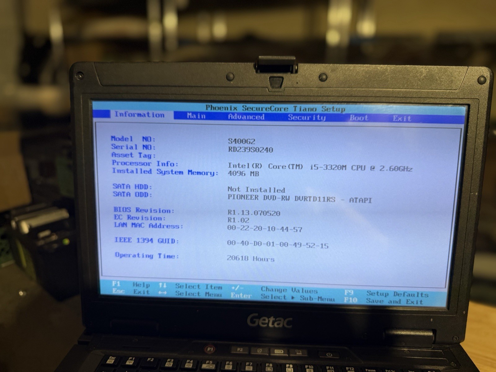 Getac S400 G2 CD/DVD Drive Intel Core i5-3320M No HDD/ Caddy boot To Bios