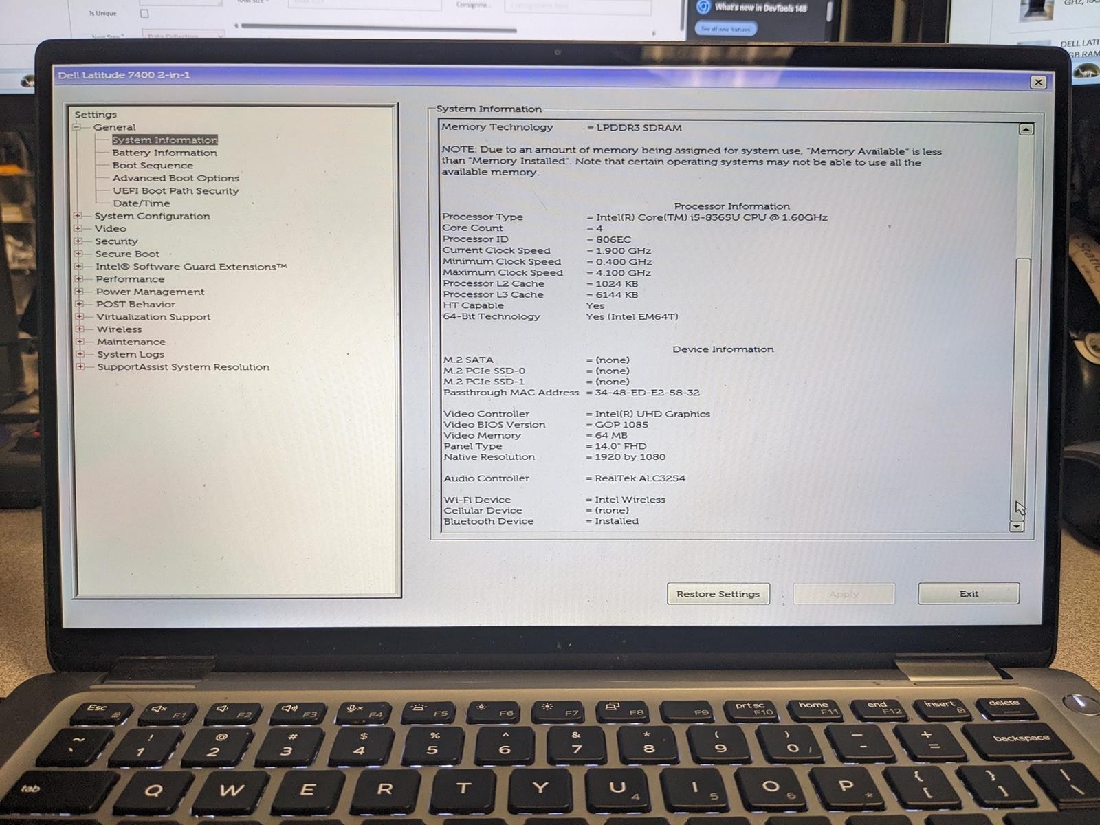 DELL LATITUDE 7400 2-IN-1 i5-8365U @ 1.60GHz, 16GB RAM, NO HDD/OS