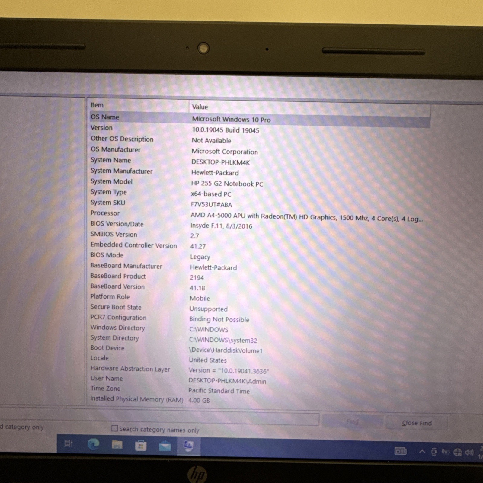 HP 255 Laptop AMD A4 4gb Radeon R2 15.6″ win 10 250GB HDD – No Battery – As Is