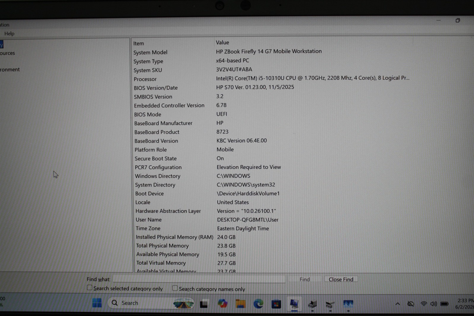 14″HP ZBook Firefly G7 i5-10310U 1.70GHz RAM 24GB NVMe 256GB/Cosmetic DMG