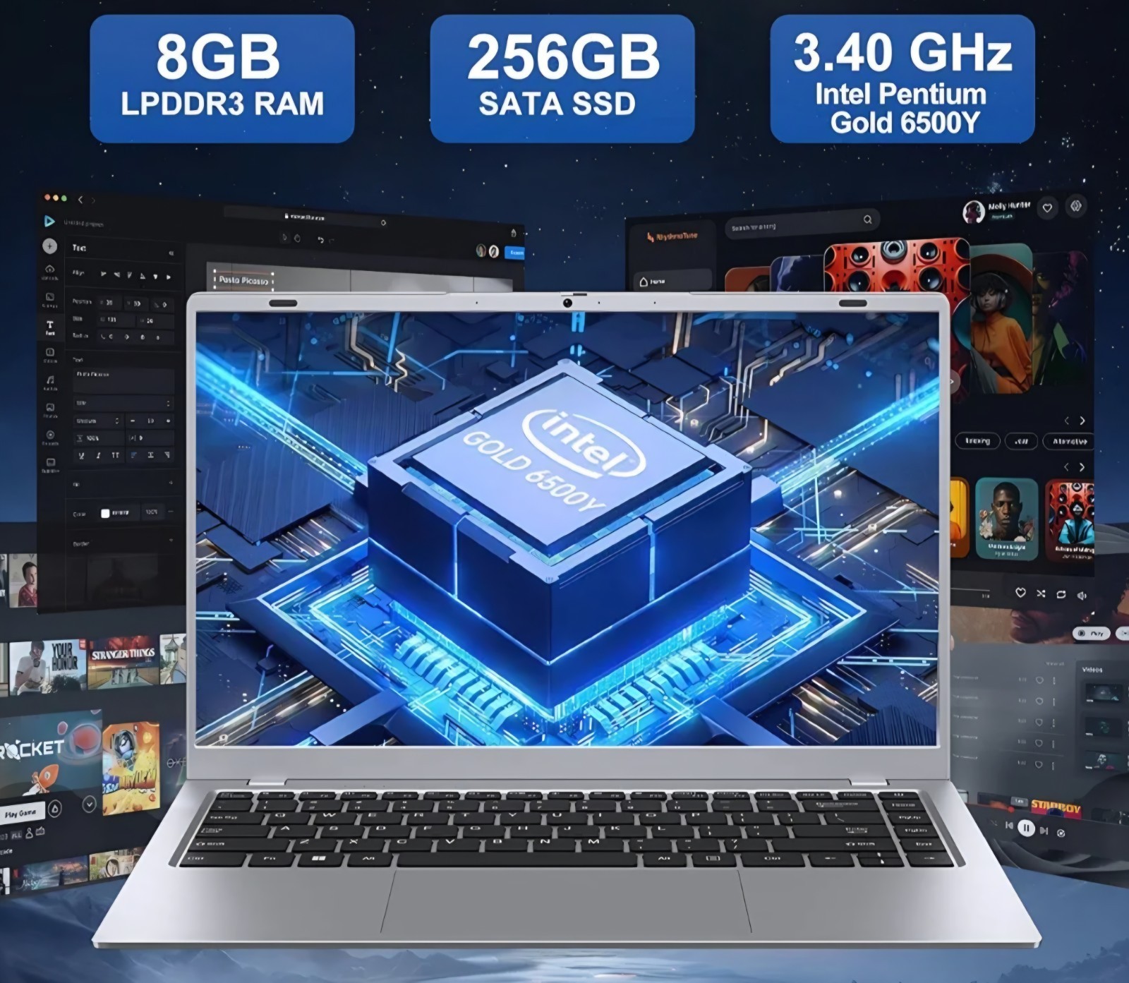 Silver Laptop, procesador Pentium Gold 6500Y (hasta 3.4GHz), 8 GB RAM 256 GB…