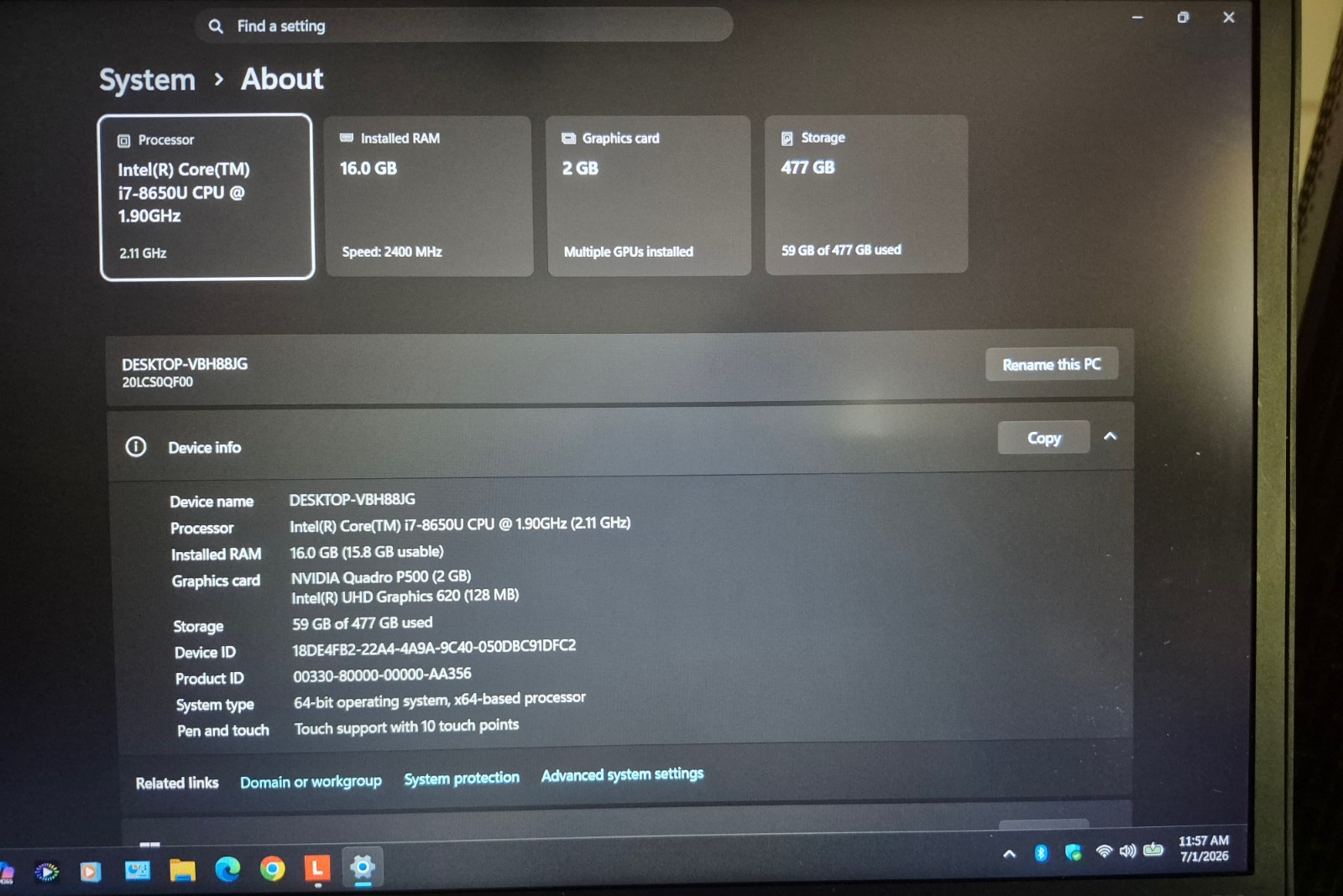 LENOVO THINKPAD P52S TOUCH i7-8650U 16GB RAM 512GB NVIDIA P500 WIN 11 + OFF 2021